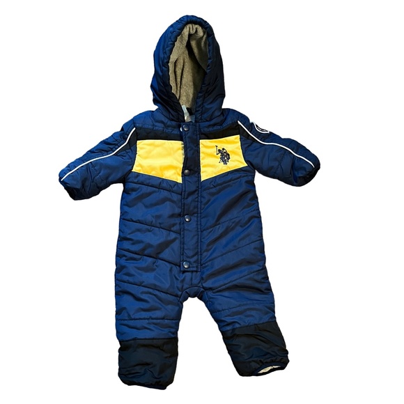 U.S. Polo Assn Fleece-Lined Baby Bunting / Snowsuit in Navy and Yellow, Size 12M - Picture 8 of 8